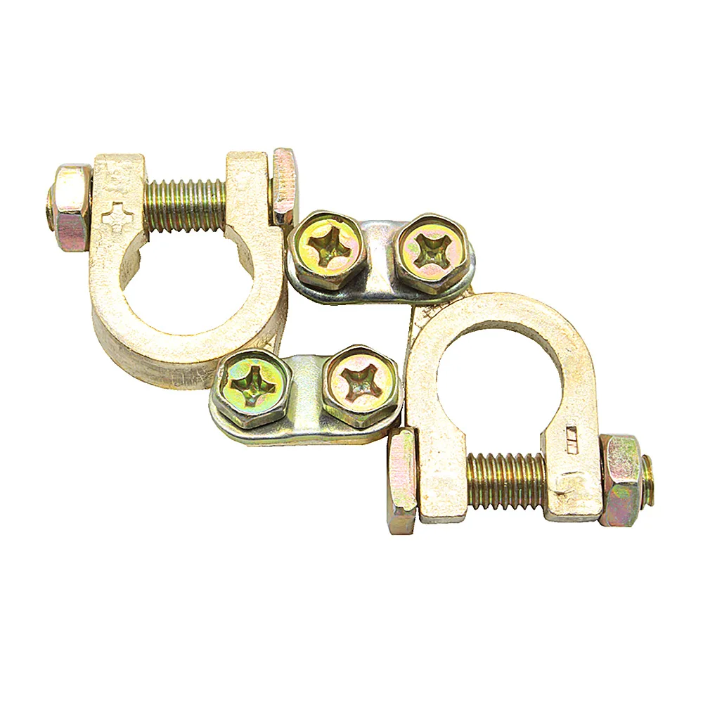 Car Battery Terminal 2pcs 5mm Positive 34mm Negative Gold Plated Universal Auto Metal Battery Terminals
