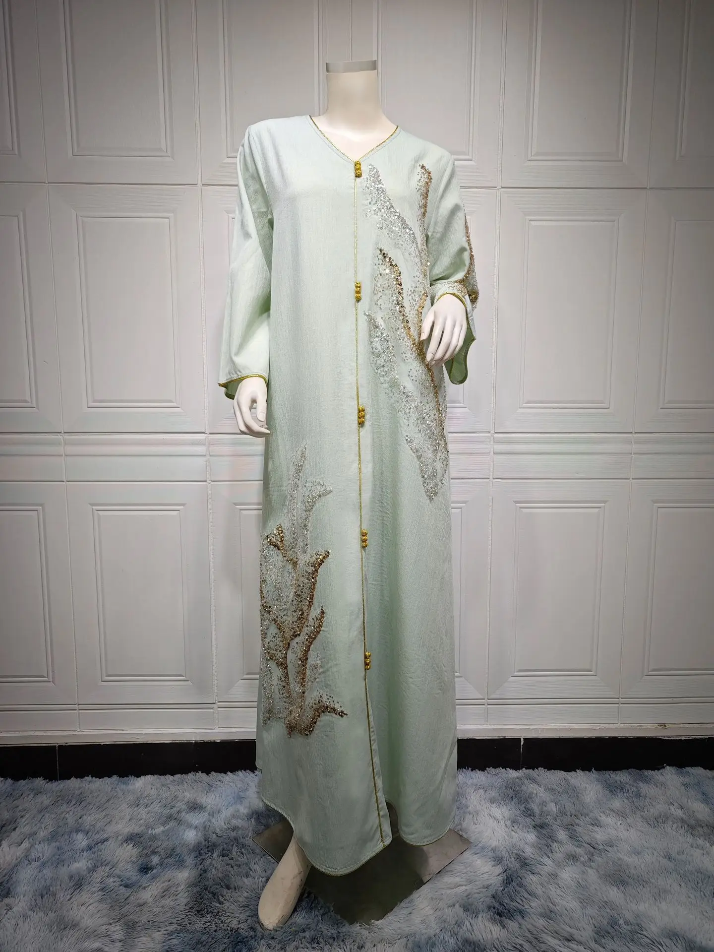 2023 Abaya for Women Dubai Floral Embroidery Luxury Sequined Casual Loose Dress Elegant Muslim Fashion Abaya Kaftan Dress 6