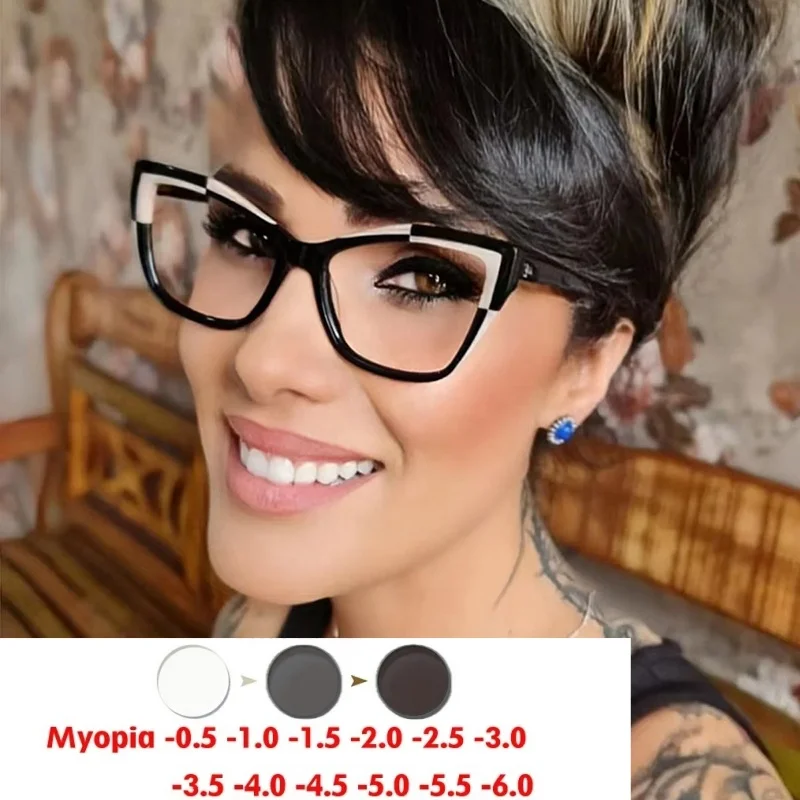 Anti Blue Light Glasses Color Matching Frame Anti-Blue Light New Internet Celebrity Myopia Prescription Glasses Diopter-25 ~-600