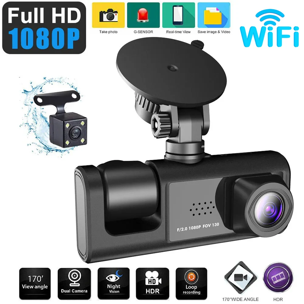 

3 Channel Car DVR Wifi HD 1080P 3-Lens Inside Vehicle Dash CamThree Way Camera DVRs Recorder Video Registrator Dashcam Camcorder