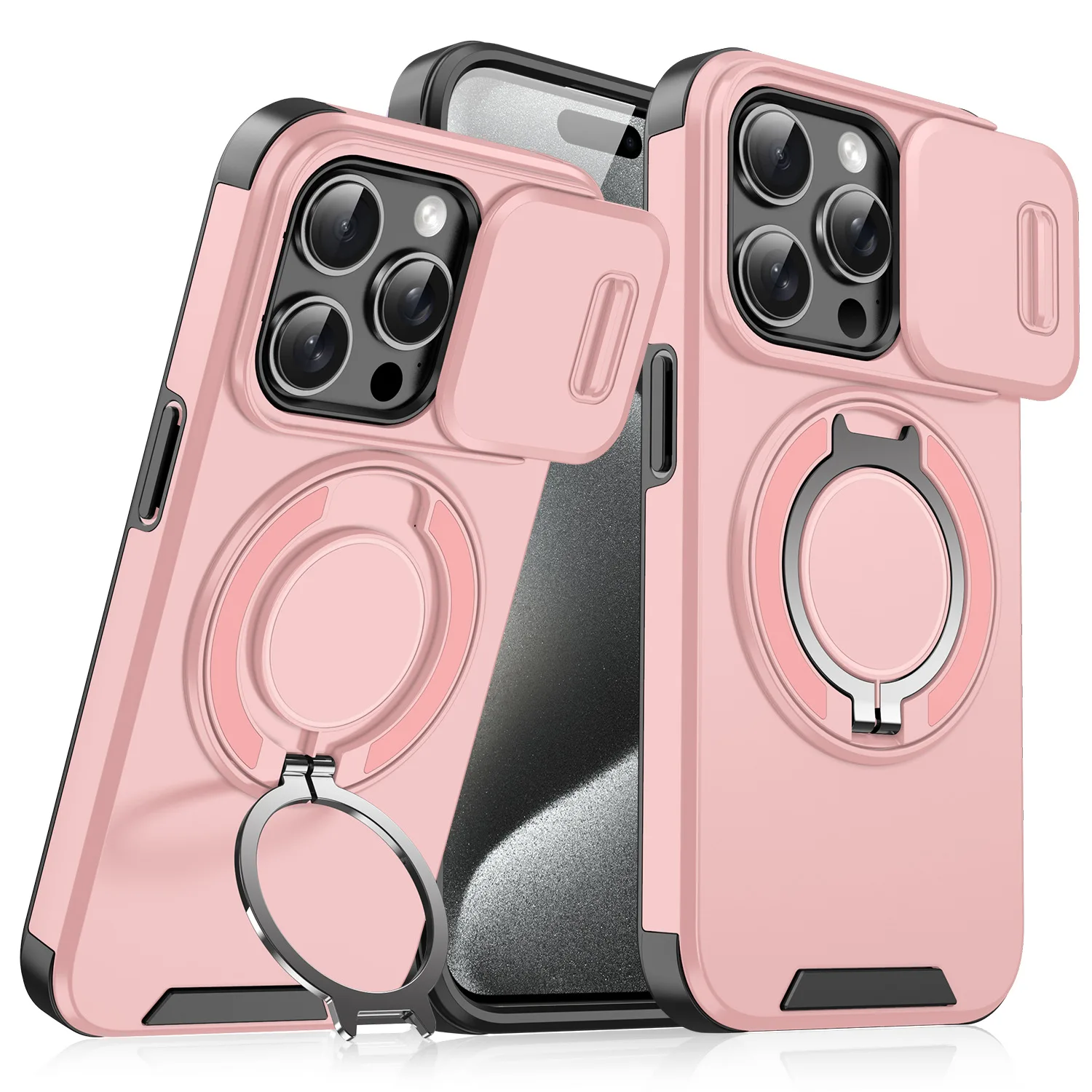 Premium Magnetic Stand Phone Case with Slide Camera Window and Shockproof Protective Shell