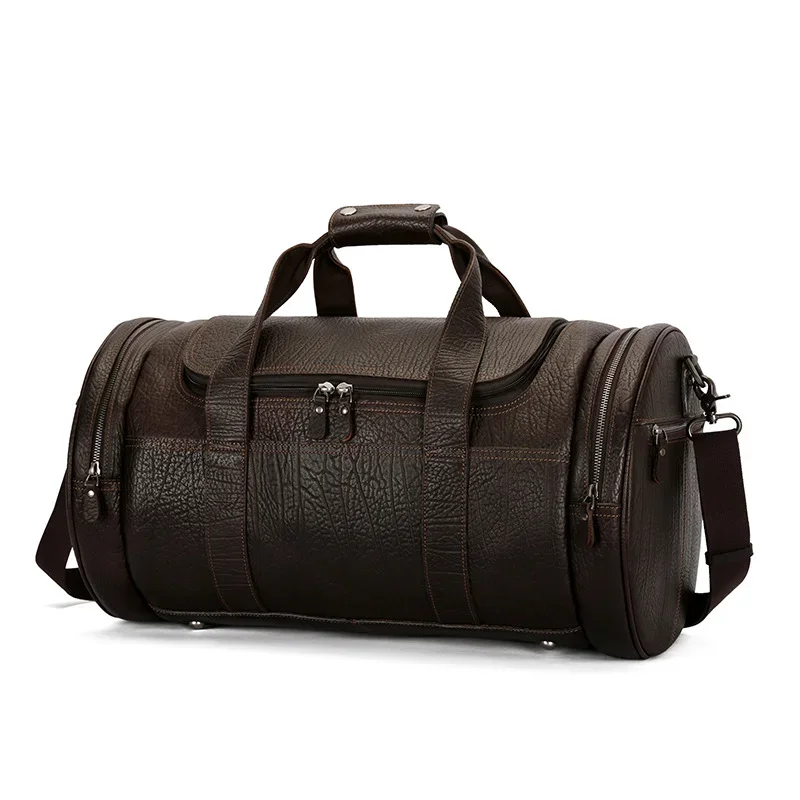 

Top Genuine Leather Travel Gym Bag Men Luggage Handbags Solid Durable Duffel Shoulder Bags Crossbody Carry Organizer For Men