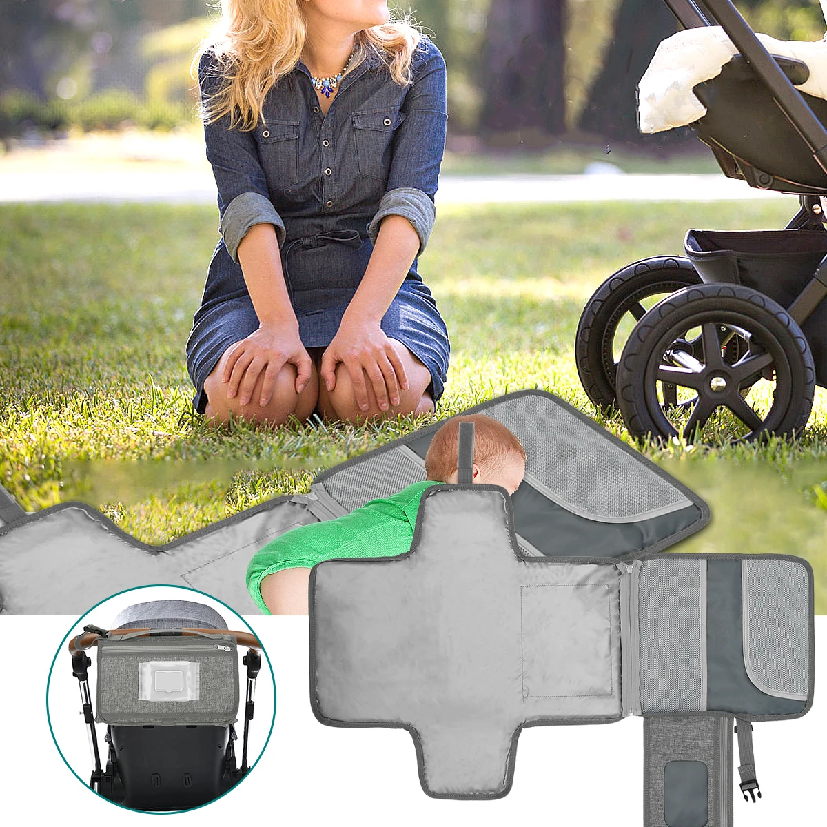 

Новый портативный пеленальный коврик, вместительный дорожный детский пеленальный коврик с 3 карманами, водонепроницаемый складной пеленальный коврик