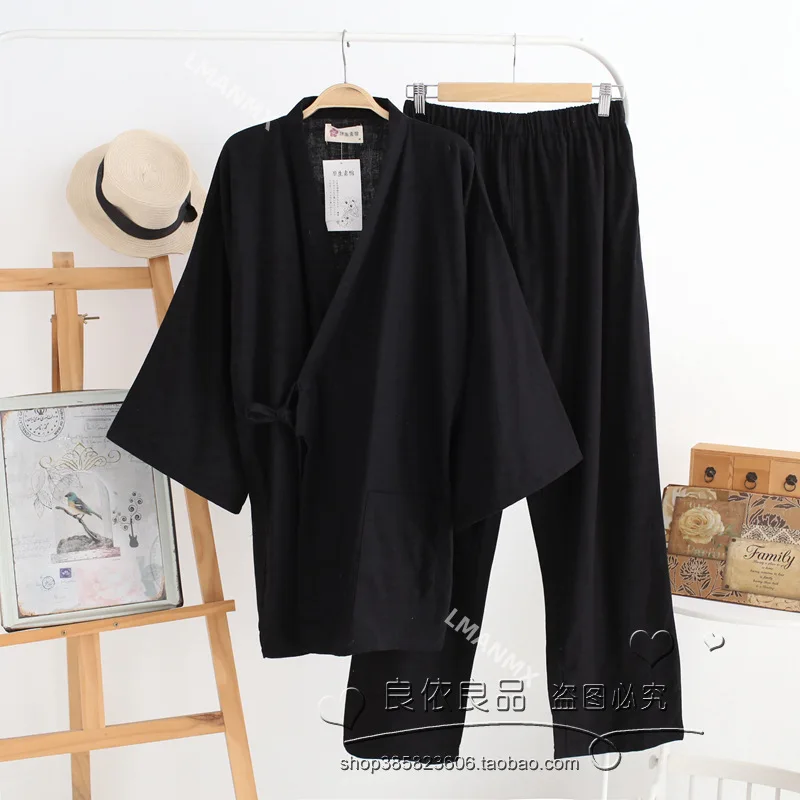 Japanese Style Kimono Cardigan Pants 2pcs Set Men's Nightwear Bathrobe Cotton Comfortable Home Suit Robe Sleepwear Daily Casual japanese kimono japanese kimono cardigan