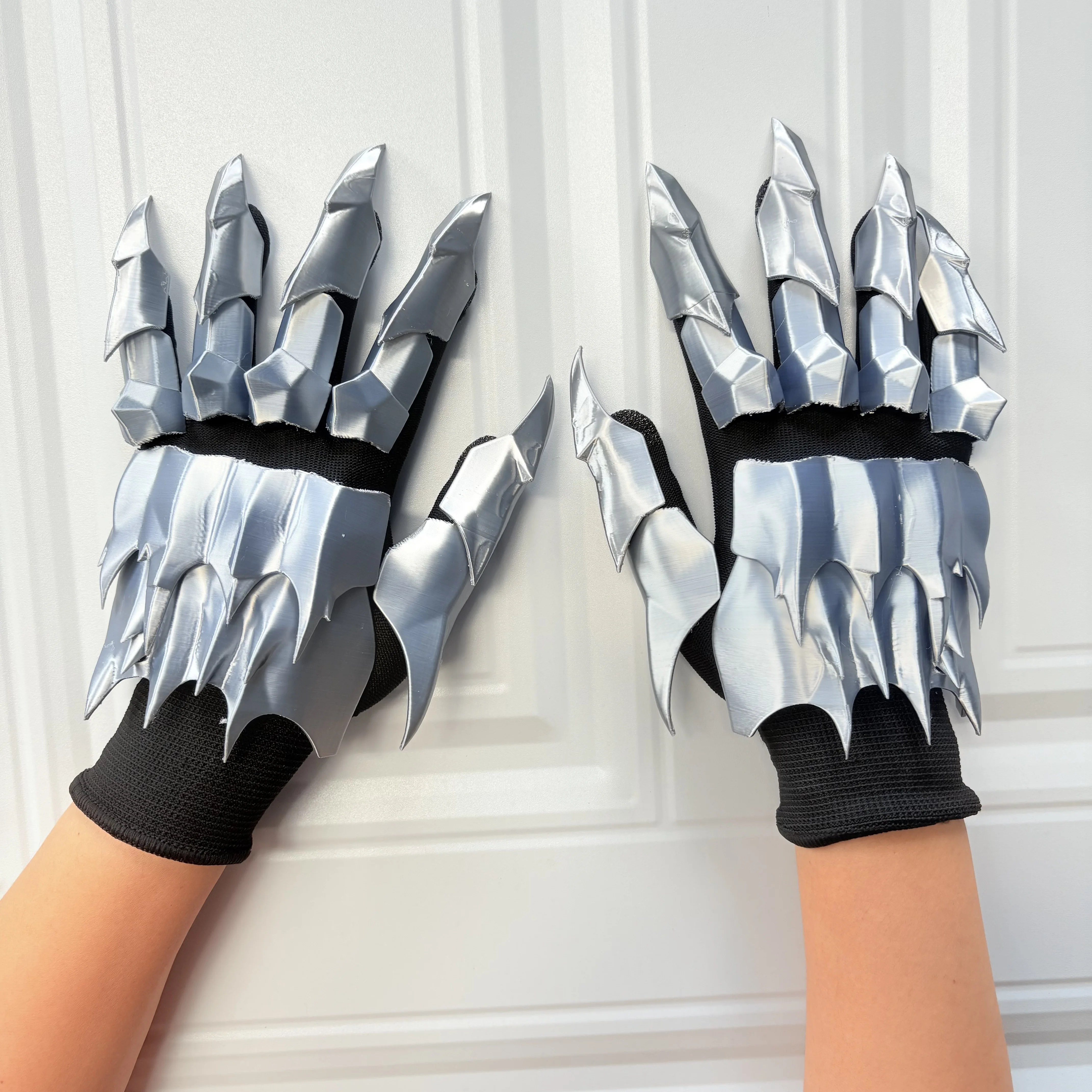 Fantasy Gothic Claw Gauntlet Costume Gloves - Unisex Silver Punk Armor Accessories