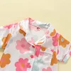 Girls Pajama Set Cute Short Sleeve Lapel Neck Floral Print Button-Up Top with Loose Fitting Shorts 4