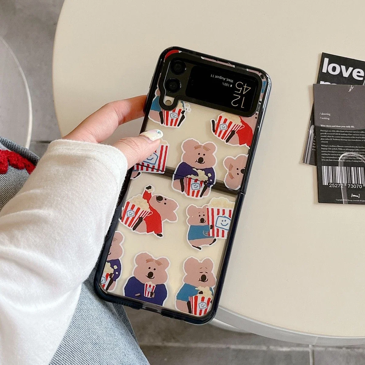 

Acrylic Black Border Popcorn Phone Case for Samsung Galaxy Z Flip 5 4 3 Back Cover for ZFlip3 ZFlip4 ZFlip5 Hard Case Shell