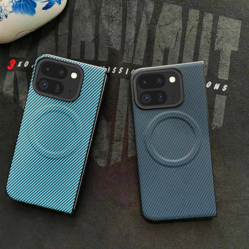 Magnetic Leather Carbon Fiber Texture Phone Case with Mag-Safe Wireless Charging Compatibility