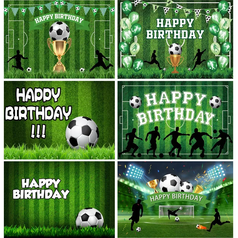 

Soccer Theme Happy Birthday Photography Backdrop Props Boy Party Decorations Grass Lawn Football Field Studio Background Banner