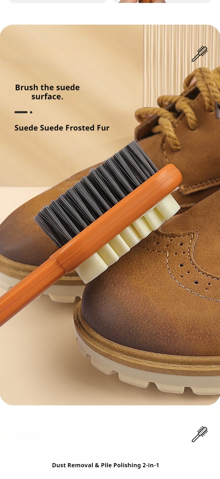 Doppelseitige Schuhbürste aus Wildleder, Fleckenentfernung für Sneaker, Reinigung, langer Griff, Gummi-Schuhbürste, Schuhe, Wildlederpflege, Schuhbürste – Detail 5