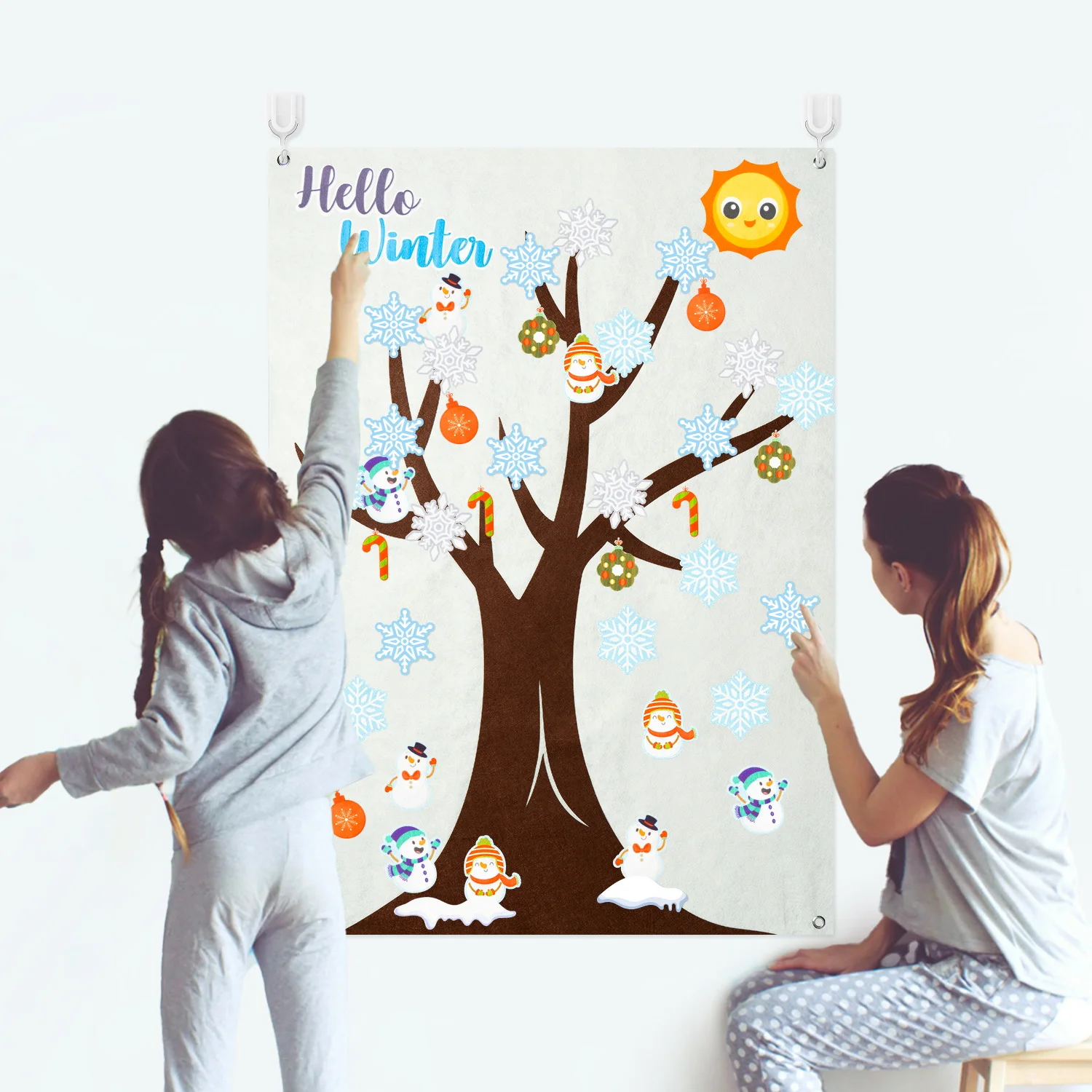 149Pcs DIY Felt Tree Felt Storyboard Set Fall Winter Falling leaves Hedgehog Snowmen Snowflakes Pattern Decor Handmade Art Craft