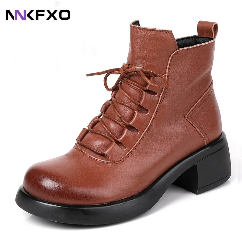 

Autumn/Winter Women Boots Women Shoes Round Toe Thick Heel Women Modern Boots Heels Platform Boots Genuine Leather Retro