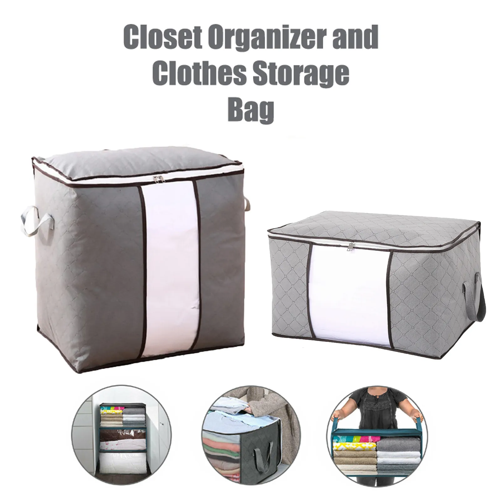 Zippered Storage Bag for Closet King Comforter Pillow Quilt, Bedding, Clothes, Blanket Organizers with Carry Handles Space Saver 2