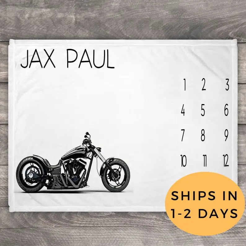 

Одеяло Milestone для мальчиков, мотоцикла, индивидуальное детское одеяло, детское одеяло с именем под заказ, одеяло с таблицей роста, одеяло для ...