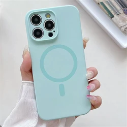 Vibrant Fluorescent Liquid Silicone Magnetic Case with Wireless Charging Compatibility for iPhone 13 (Cyan)