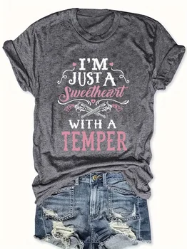 I'm Just A Sweetheart With A Temper Women's Tee - Western Graphic, Casual Dark Gray Top 1