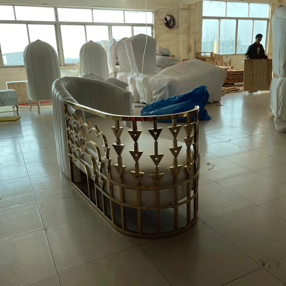 Luxury Gold Wedding Two Seat Throne Sofa King Chair Set For