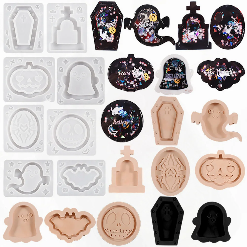 

DIY Crystal Drip Gel Sand Pumpkin Ghost Tombstone Coffin Halloween Drifting Pendant Keychain Silicone Mold Epoxy Resin Crafts