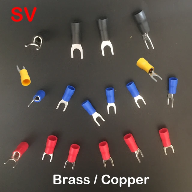 SV1.25-3 SV1.25-4 สีฟ้าสีดําสีแดงสีเหลืองสีเขียว U Spade ส้อมทองเหลืองทองแดง Lug Splice ฉนวนสายเชื่อมต่อสายไฟ CRIMP TERMINAL 1