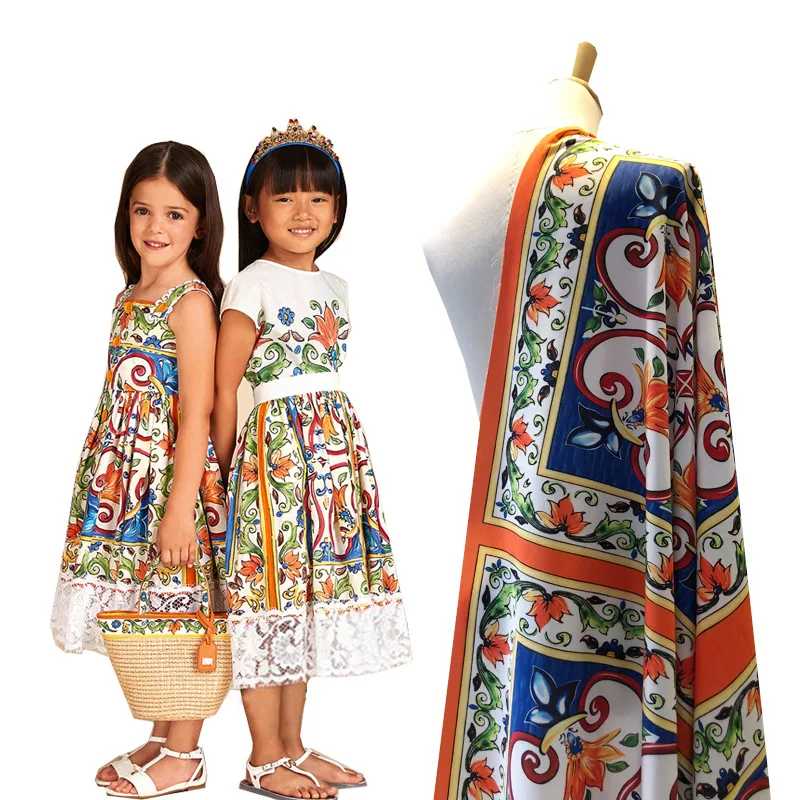

59x146cm Italian Designer Brand Printed Fabric Fashion Custom Children's Clothing Diy Dress Cloth for Sewing Material Summer