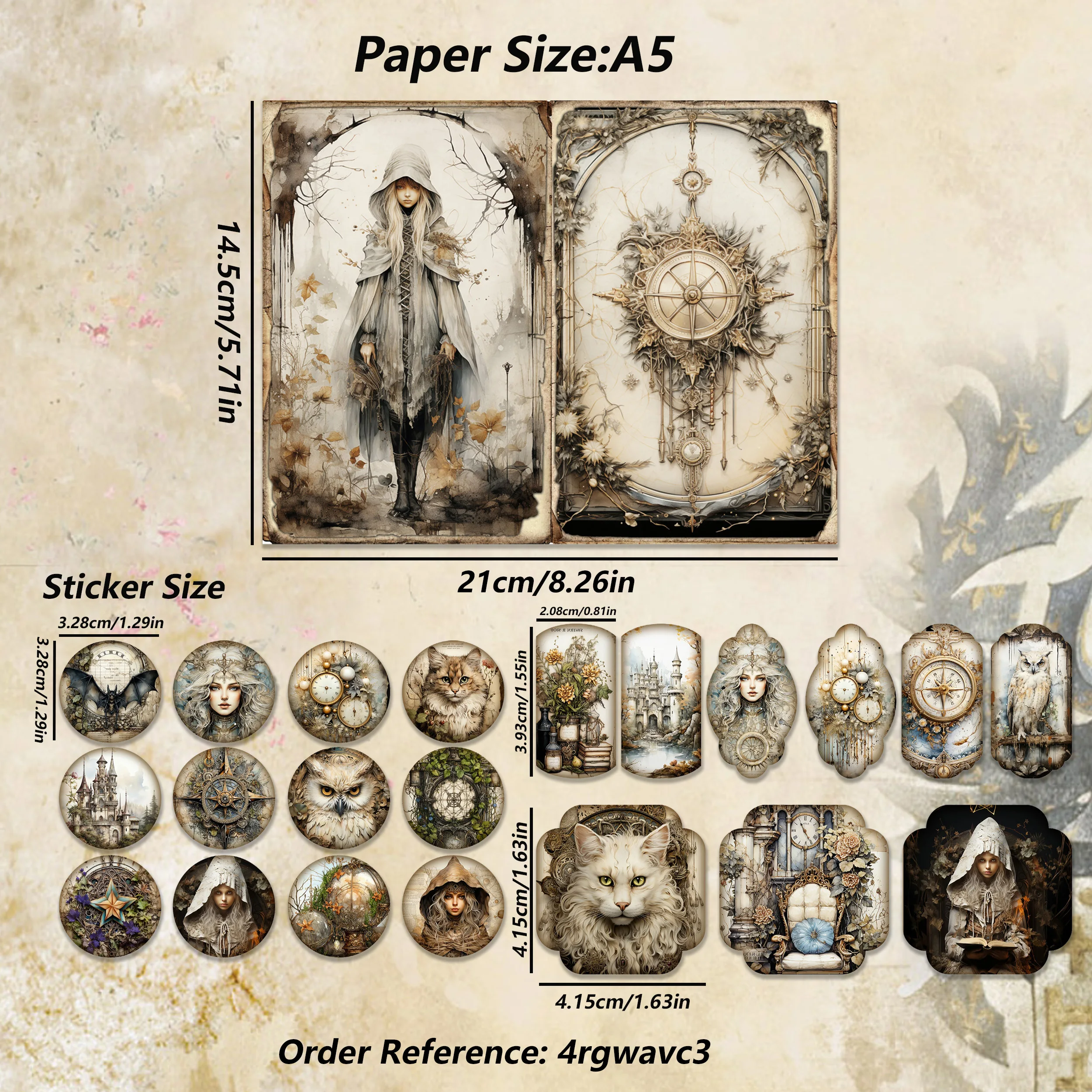 JAIIMAN 54pcs(12paper+42stickers) 빈티지 매직 테마 DIY 장식 종이, 저널 용품, 예술 공예, 스크랩북에 적합