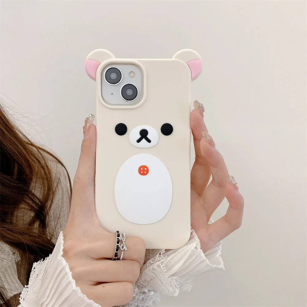 thumbnail image 1 of Funda de silicona suave con orejas rosas en 3D para IPhone, carcasa trasera de dibujos animados con Oso de Boca Grande para IPhone 12, 13, 14, 15 Pro Max, 11, 15Pro, 14Pro, i15, 1 of 4