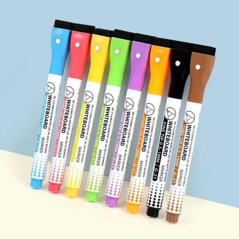 8 Colors 0.5mm Magnetic Dry Erase Markers Whiteboard Marker Pen Office School White Board Stationery Extra Fine Tip Colored Pens dry erase markers