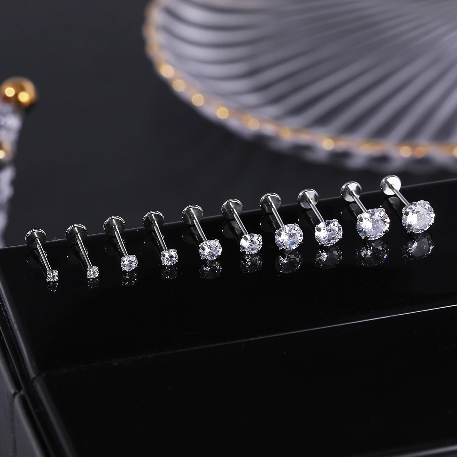 ZS 16/18/20G Zircon Lip Studs for Women Body Piercing Jewelry Stainless Steel Helix Conch Earrings 5PCS Nose Stud Piercings Men