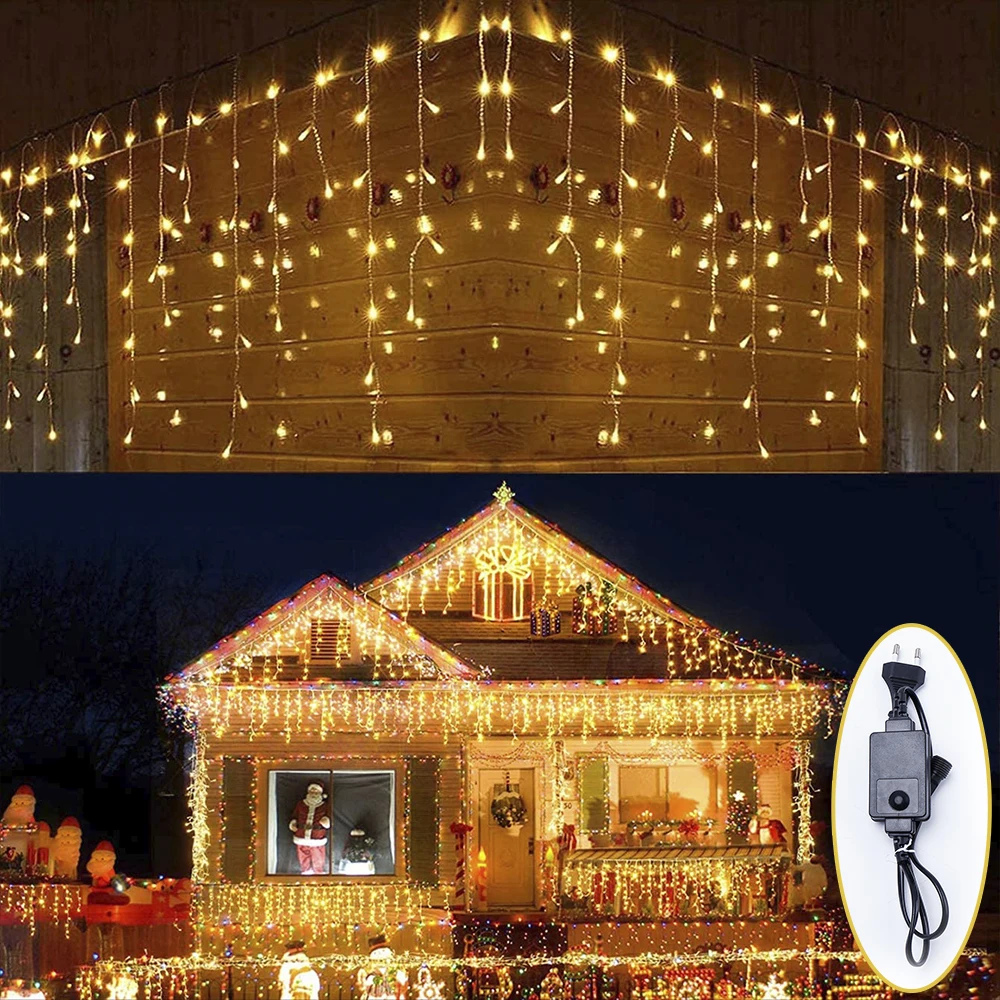

8 Modes Christmas Lights 8M-40M Fairy Curtain Icicle String Lights Outdoor Garden Street New Year Christmas Decorations