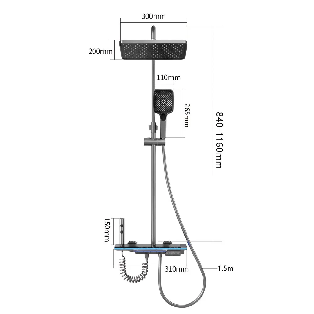 Bathroom Digital Display Shower System Brass Waterfall Shower Faucet Set Rainfall Temperature Bathtub Mixer Shower Set with Lamp 5
