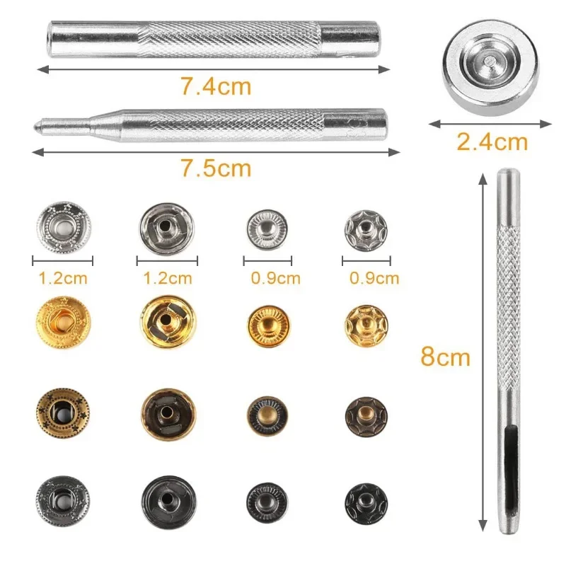Snap Fasteners Kit 12.5mm Metal Snap Buttons for Clothing Bags Belts DIY Tailoring