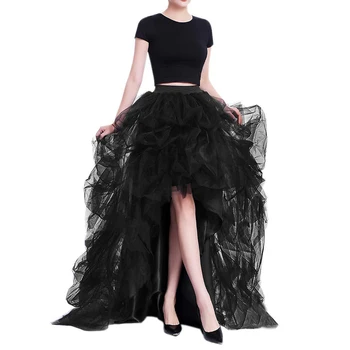 Women Tiered Tulle High Low Skirts Elastic Waist Petticoat Puffy Long Tulle Skirt Female Mesh Casual Puffy Maxi Dress Props