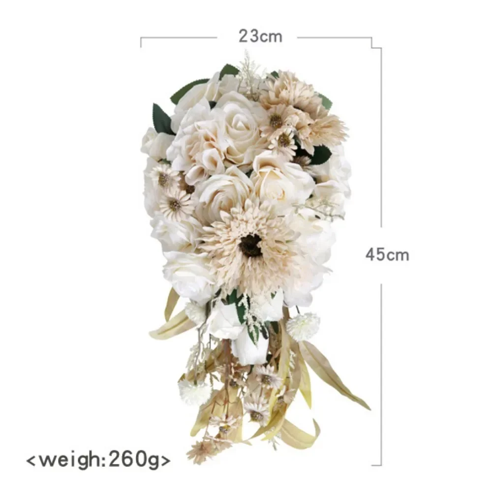 Champagne White Silk Flowers Wedding Bridla Bouquets for Wedding Anniversary Romantic Tossing Bouquet Artificial ramo novia