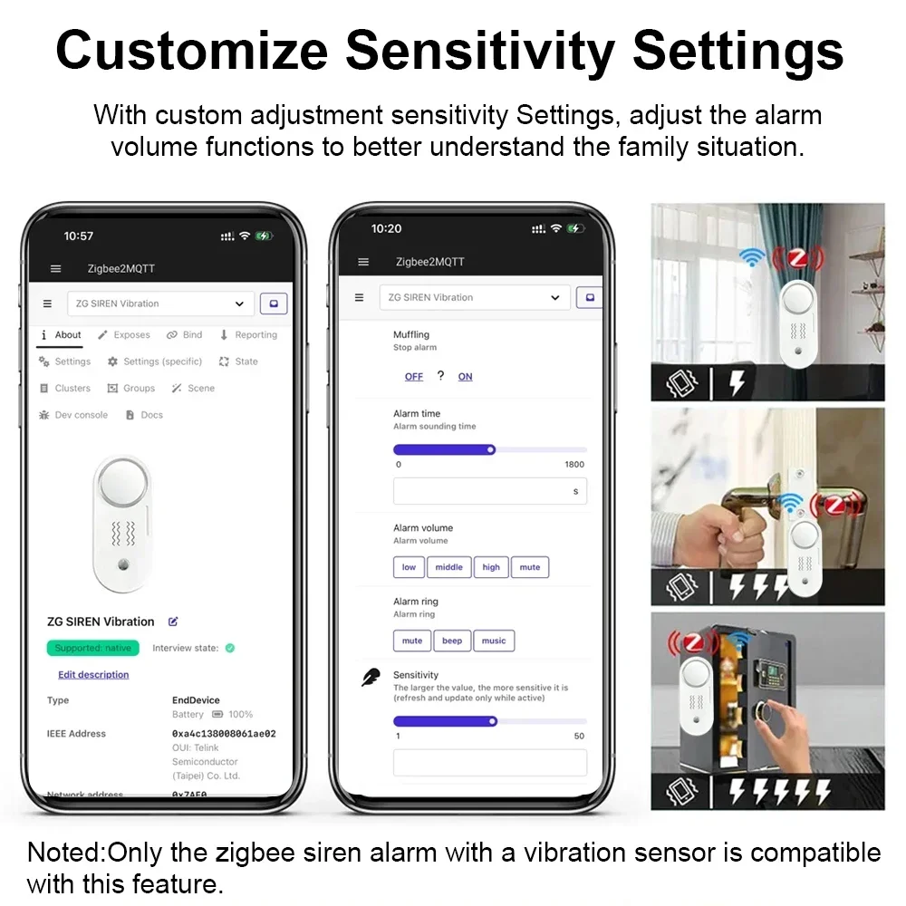 Wireless Zigbee Siren Alarm - 110dB Security Alert with Vibration Sensor and Battery Operation