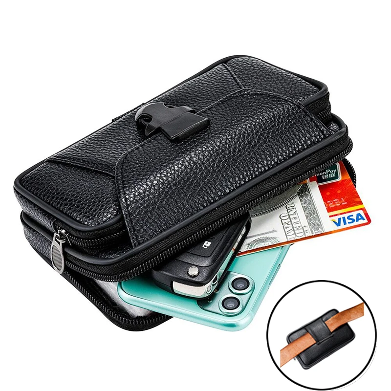 Premium Genuine Leather Waist Pouch Holster Bag and Belt Wallet Case
