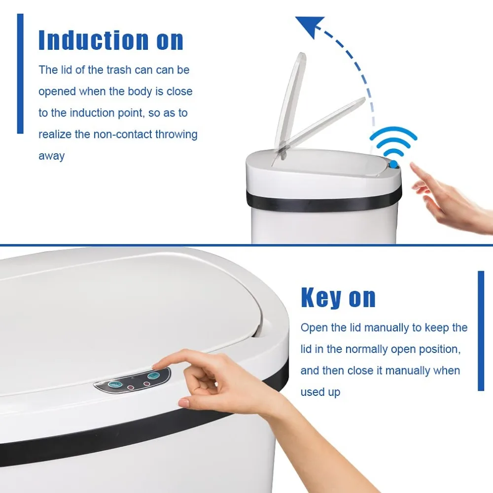 Trash Can Office Bathroom Bedroom Waste Bin with Lid Automatic Sensor Touch Free Stainless Steel Garbage Can 13 Gallon / 50L 4