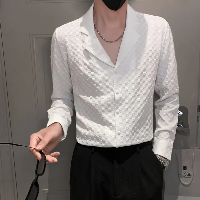 

2022 Men Spring High Quality V-Neck Long-Sleeved Shirts/Male Slim Fit Club Business Dress Shirts Plus Size S-4XL