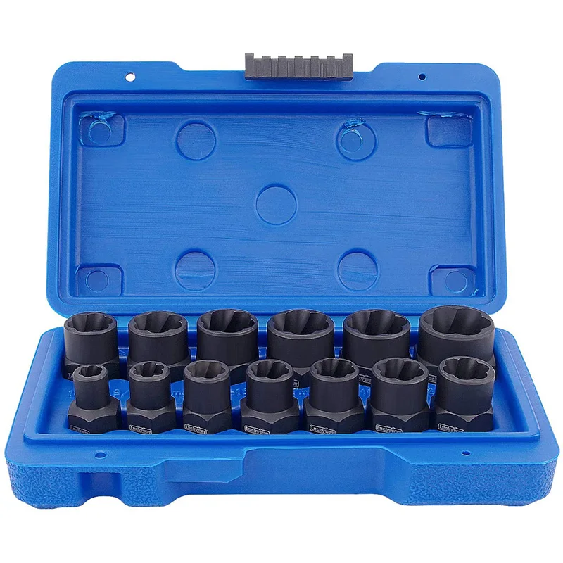 13Pcs Impact Damaged Bolt Nut Screw Remover Extractor Socket Tool Kit Removal Set Bolt Nut Screw Removal Socket Wrench 28pcs impact damaged remover nut screw extractor socket removal tool