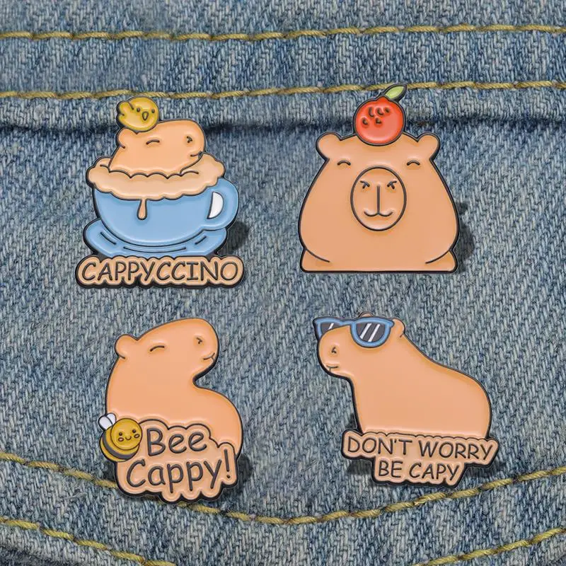 

Pins Custom Don't Worry Be Capy Brooches Lapel Badges Cartoon Animal Jewelry Gift for Kids Friends Cute Capybara Enamel