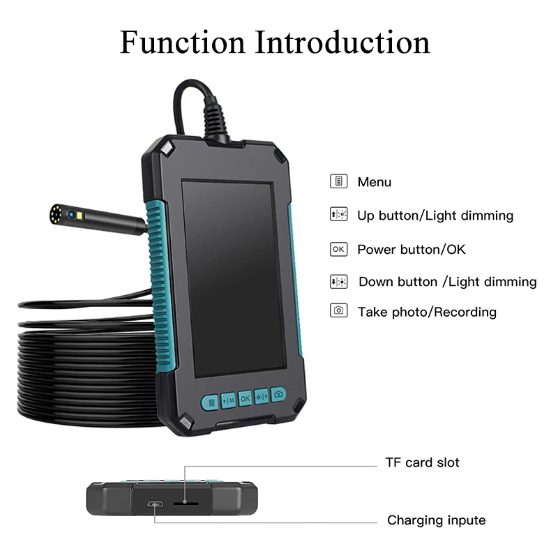 Industrial Endoscope Camera 4.3" Screen 8mm Single & Dual Lens IP68 Waterproof LED Borescope Rigid Cable for Pipe Inspection inspection camera mini endoscope camera