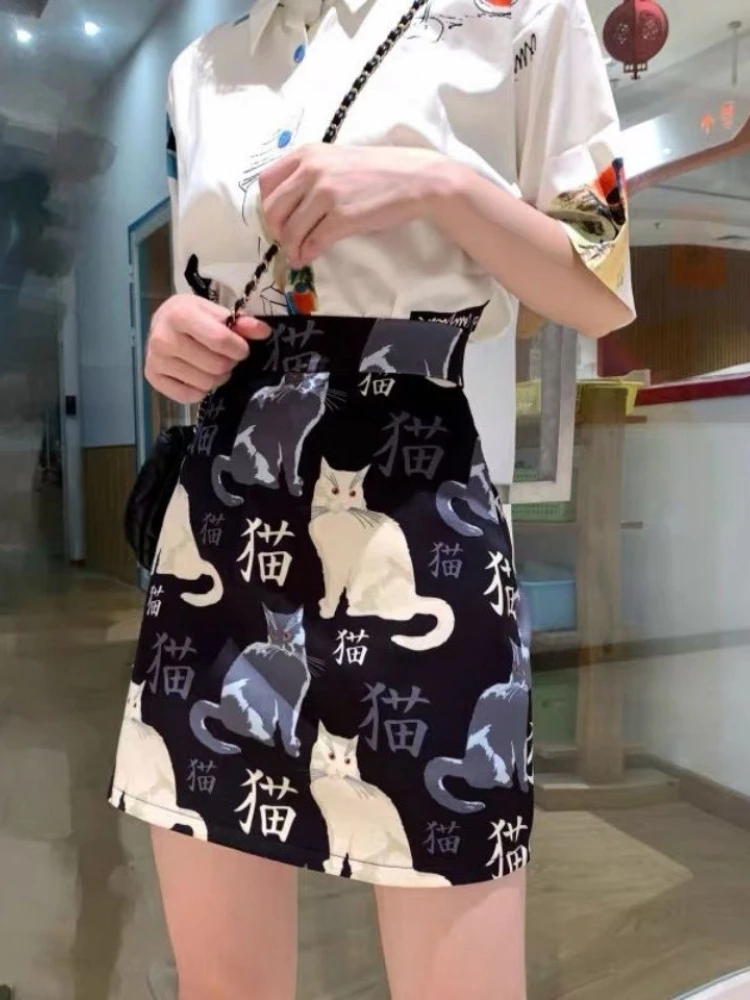 

Korea Street Harajuku Goddess Elegant Cat Doodle Style Hip Wrap Skirt Gentle Fairy All-match Cute Girly A-line Skirt Women 2022