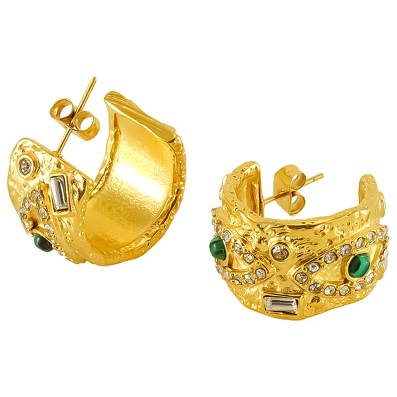 

Gold Earrings Devil's Eye Stud Earrings Chunky Gold Stud Hoop Earrings Green Malachite Earrings Gold Vintage Jewelry For Women G