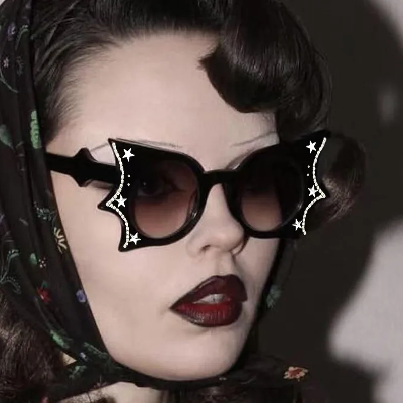 Hip Hop Stylish Women Sunglasses Bat Shape Rhinestone Decoration Sun glasses Female Stage Show Cool Sunglasses 2