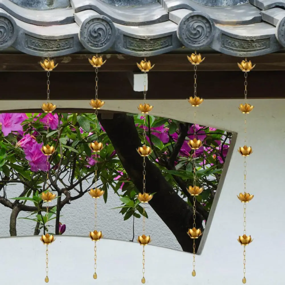 Adjustable Rain Chain Lotus Rain Chain for Outdoor Garden Decor Heavy Duty Metal Hanging Cups for Gutters Decorative Replacement