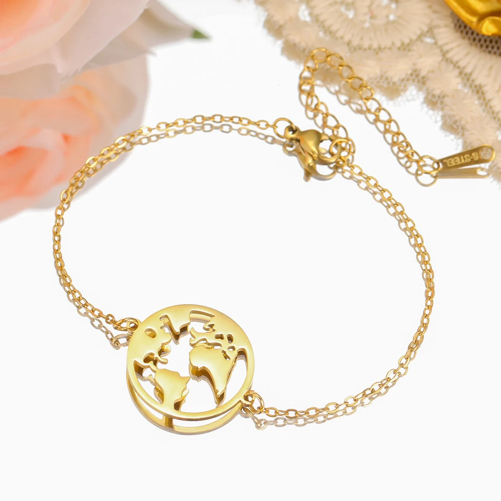 Dawapara The Earth Charm Globus Weltkarte Armband für Männer Frauen Edelstahl Reiseschmuck Abschlussgeschenk