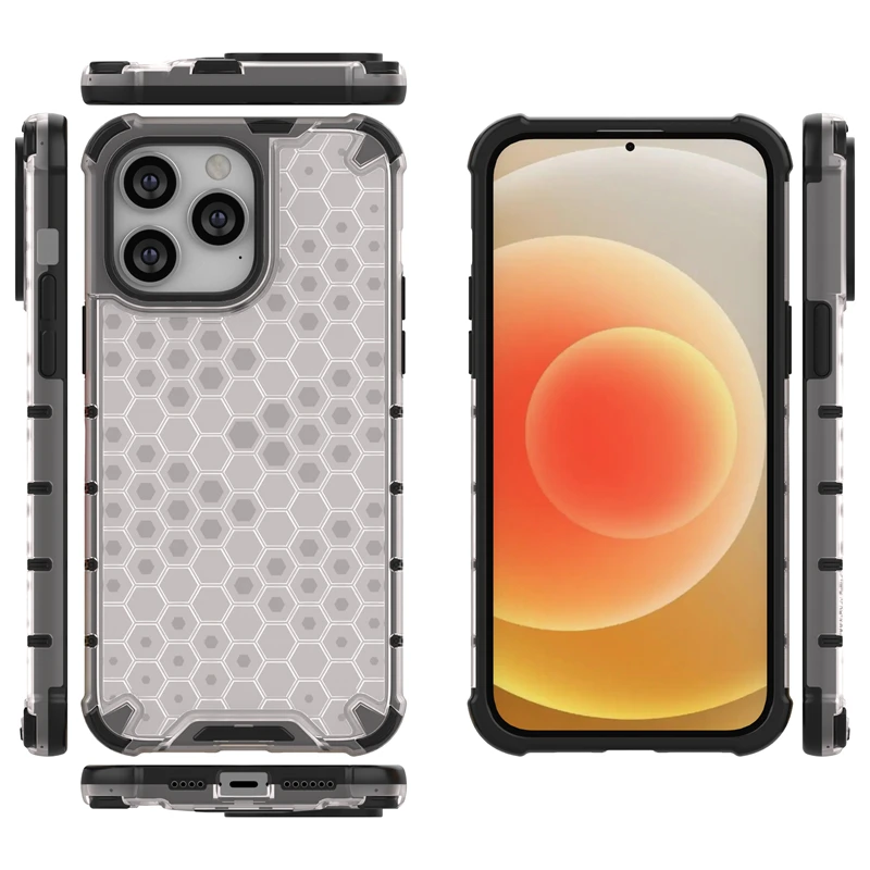 Honeycomb Clear Stødsikkert Etui Til Hybrid TPU Transparent Armor Cover iPhone 7 8 Plus 11 12 13 14 15 Pro Max_voghion.com