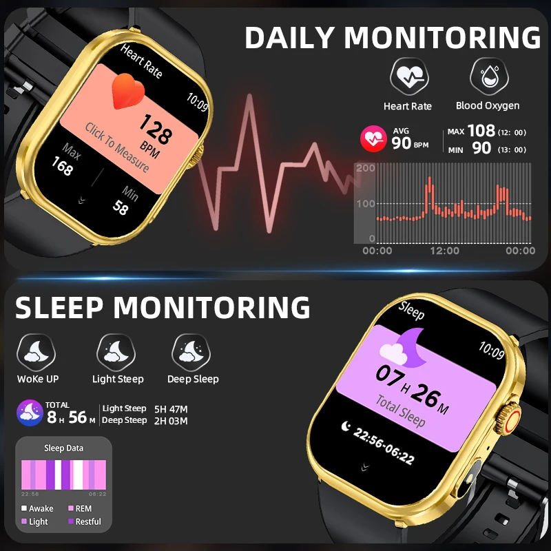 LIGE Smart Watch Men Women Flashlight 2.01” HD Display AI Voice Bluetooth Call Sports Watches Health Monitor Smartwatch Men New