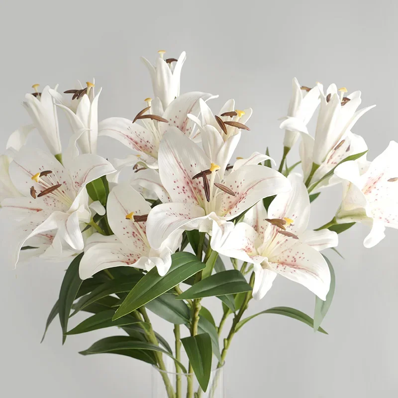 Flores artificiales simulierte 3 große Parfüm lilien Hochzeits sträuße Blumen dekoration mit Vase Home Decore