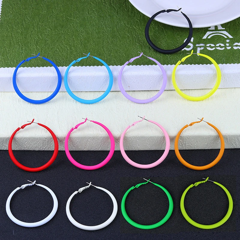 Summer Colorful Neon Hoop Earrings Pink Blue Green Yellow New Design Large Circle Earrings for Women Girl Rock Punk Jewelry - Image 4