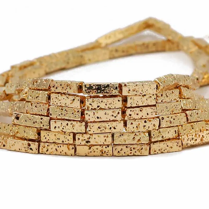 Rose Gold Plated Lava Stone Cylinder Beads